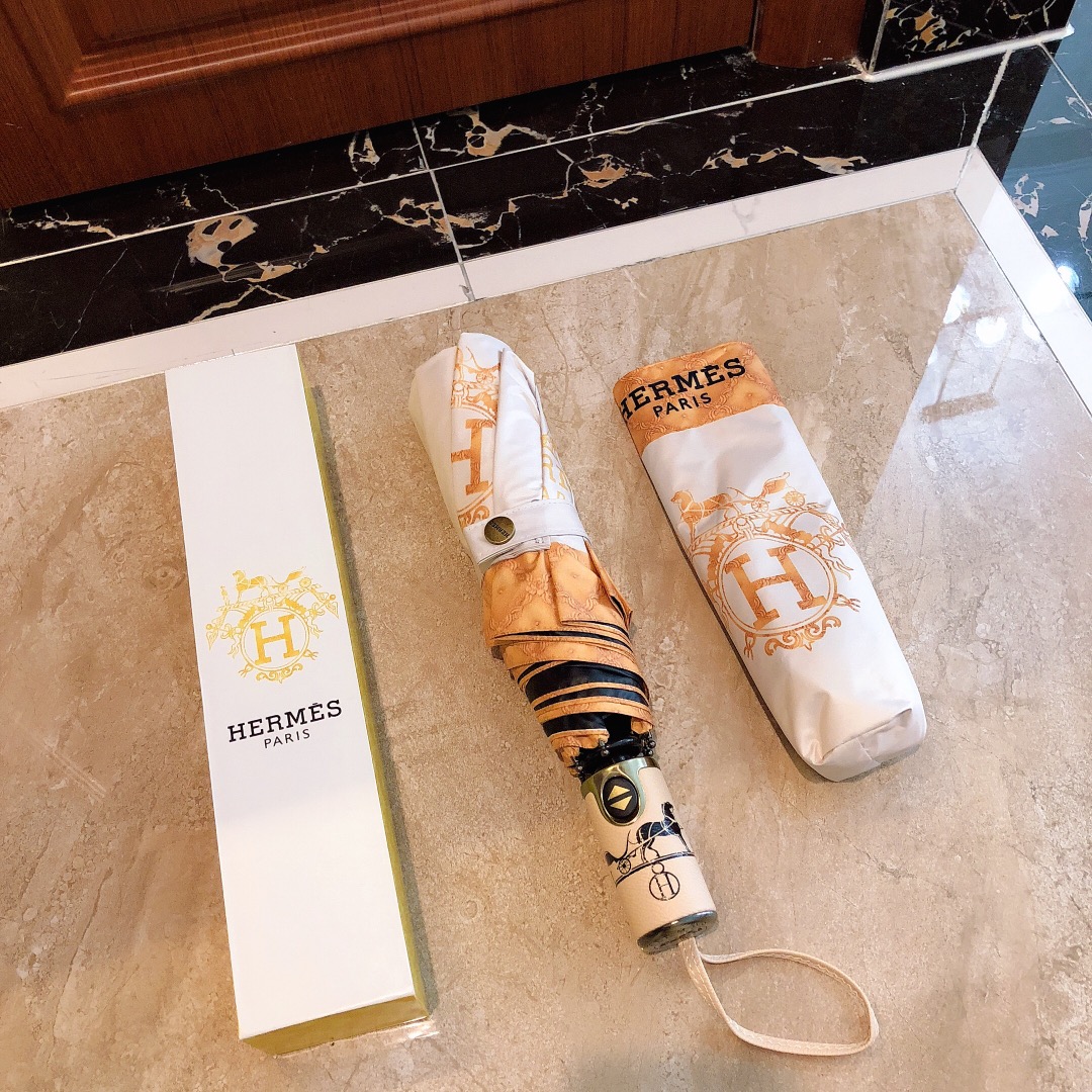 Hermes Pluie De H Folding Umbrella White - Soul Replicas