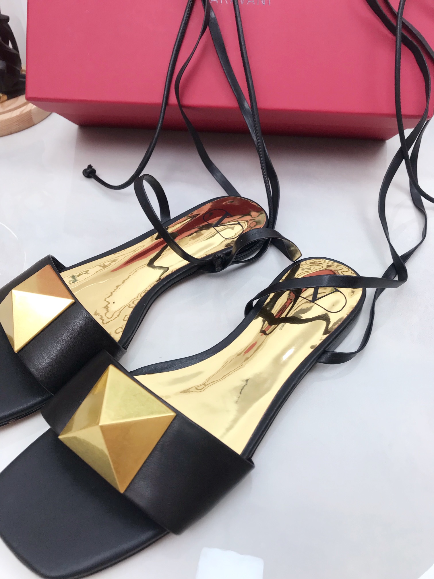 Valentino Garavani One Stud Gladiator Flat Sandals Black For Women WS0EK9CYI - Soul Replicas