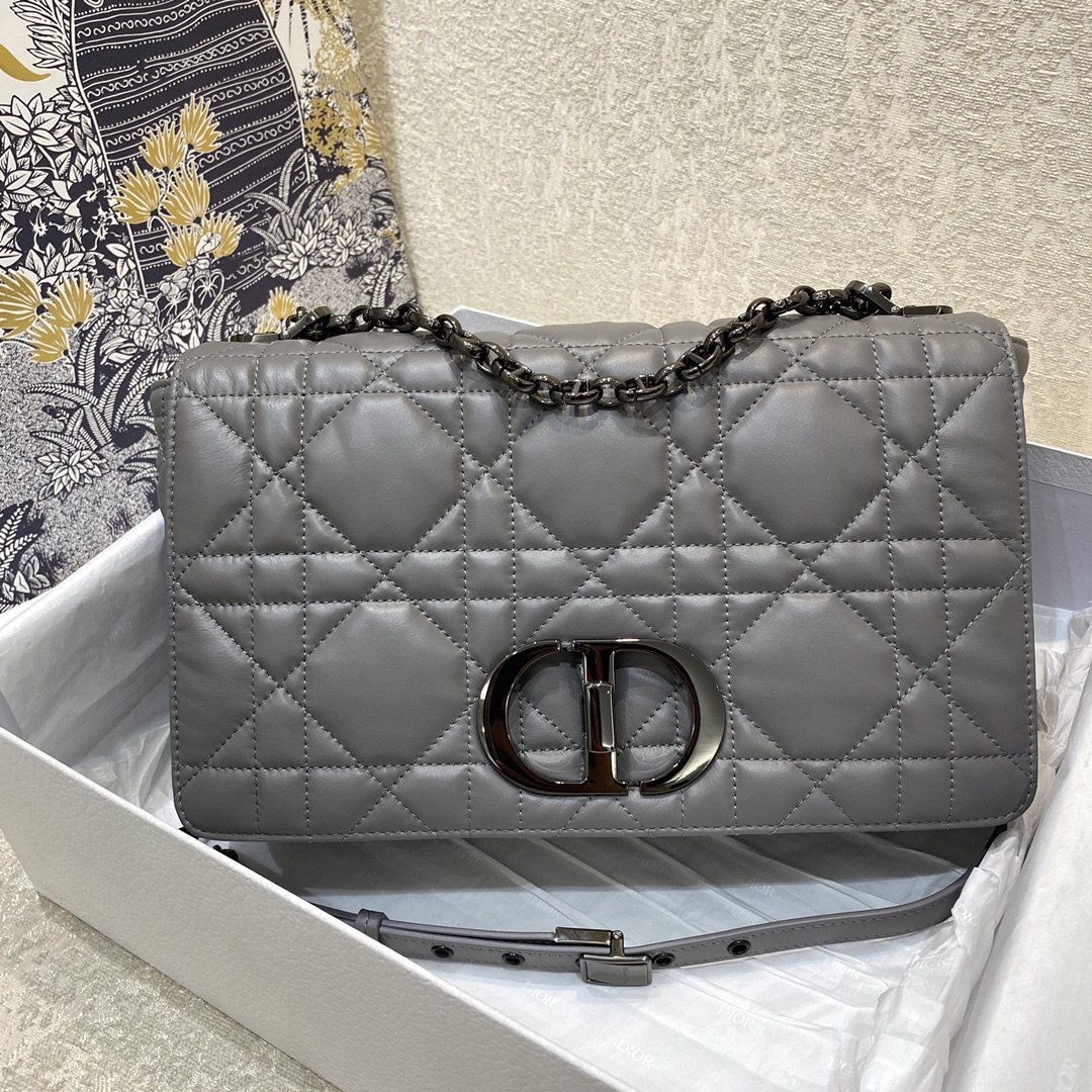 Christian Dior Large Dior Caro Bag Grey Padded Macrocannage. Dark Grey. For Women Women's Handbags. Crossbody Bags. 28cm CD - Soul Replicas