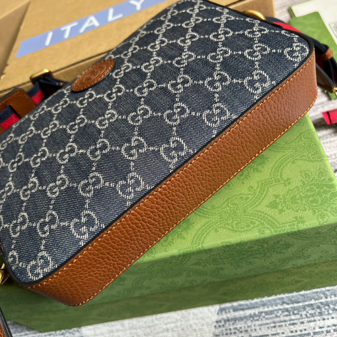 Gucci Shoulder Bag With Interlocking G Blue And Ivory Gucci Denim Jacquard For Women  9.6in/24.5cm Gucci - Soul Replicas