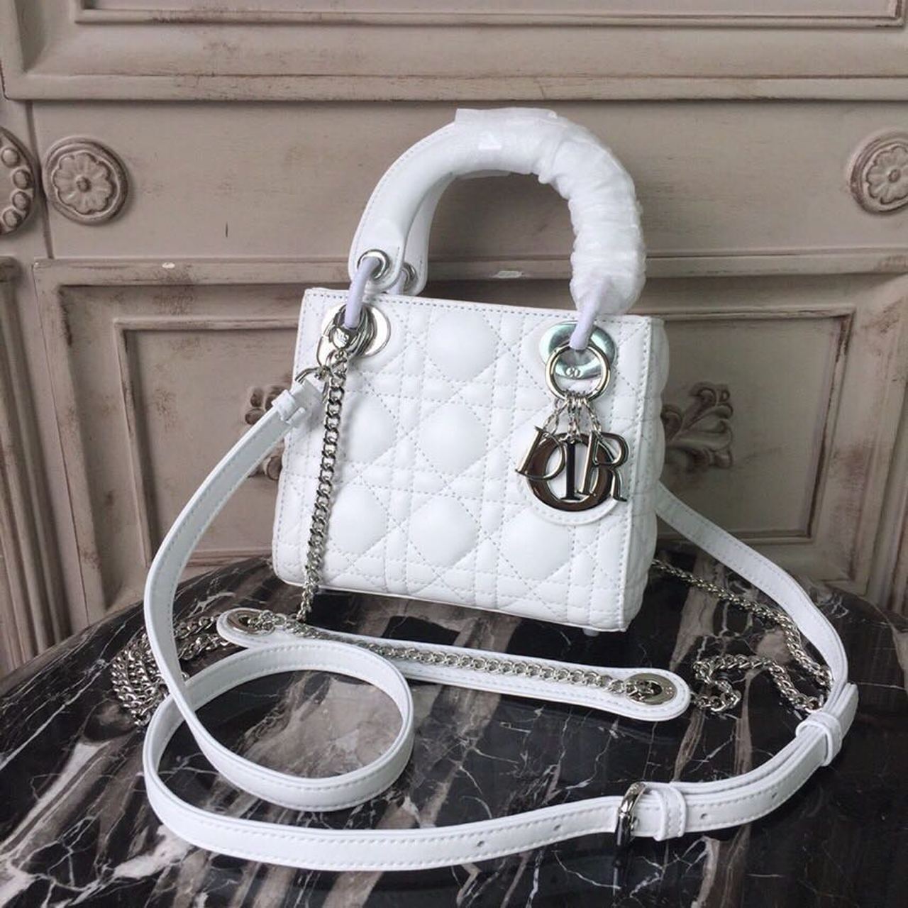 Christian Dior Mini Lady Dior Bag White Chain Silver Hardware For Women 17cm/6.5in CD - Soul Replicas