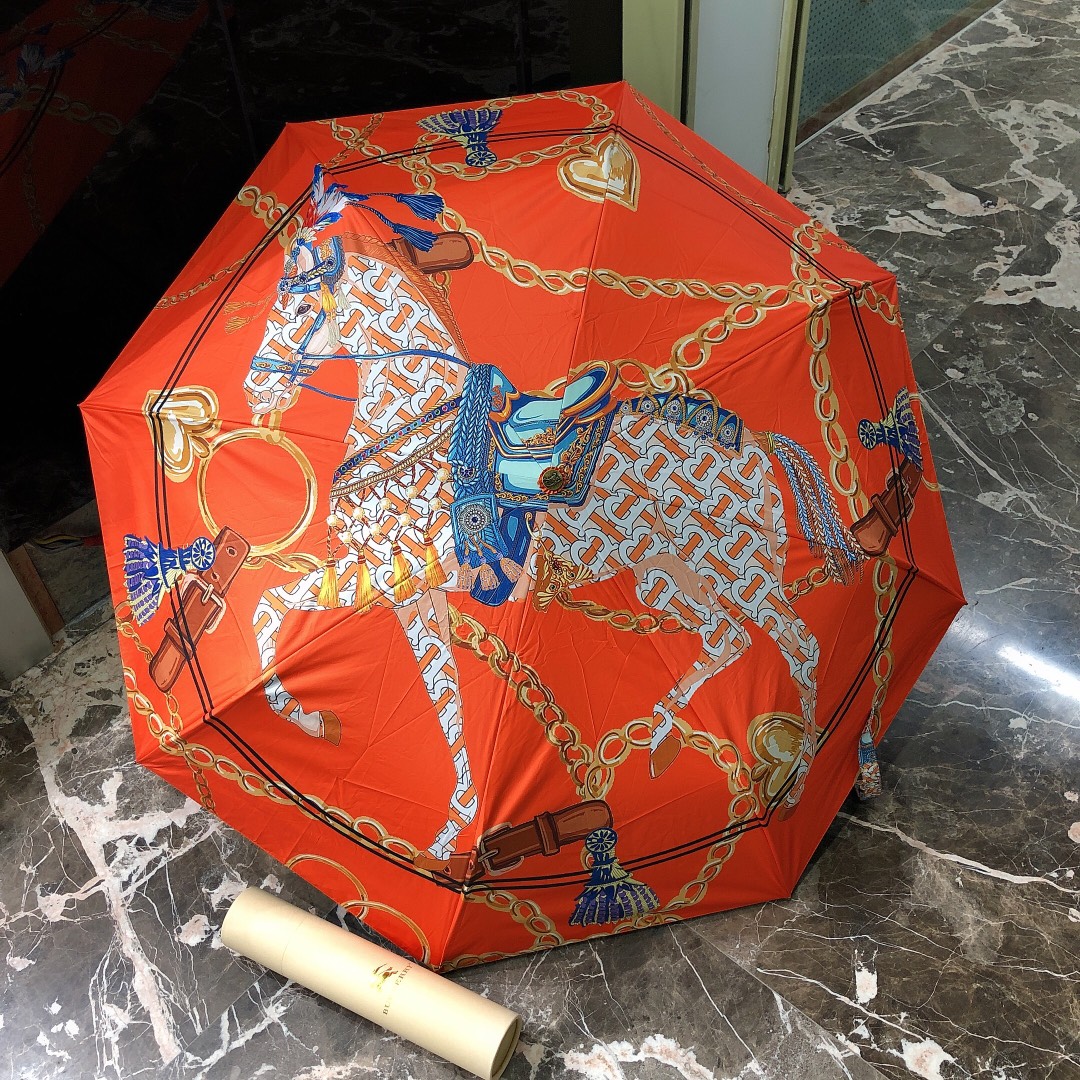 Hermes Pluie De H Folding Umbrella Orange - Soul Replicas