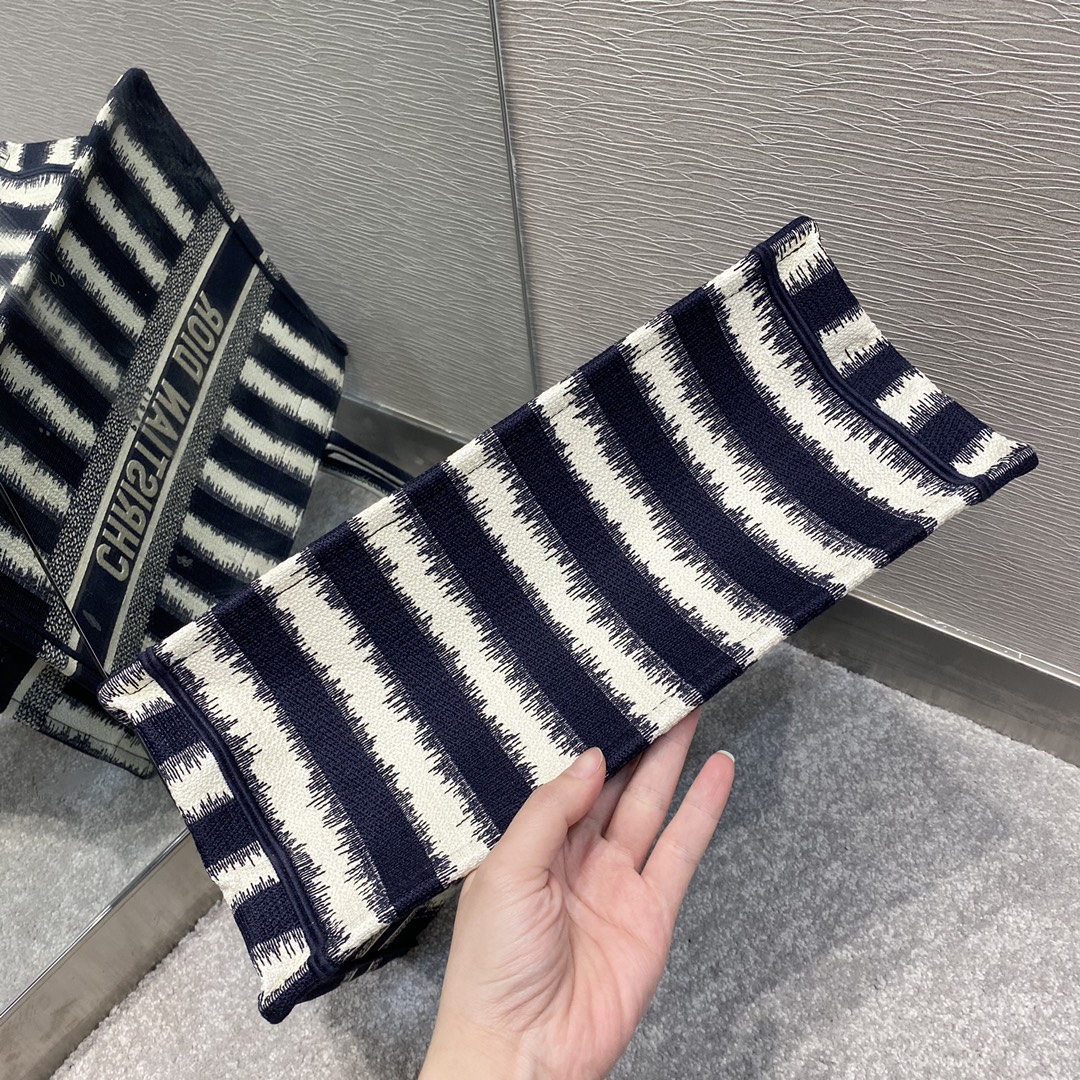 Christian Dior Medium Dior Book Tote Blue D-Stripes Embroidery For Women 36cm/16.5in CD - Soul Replicas