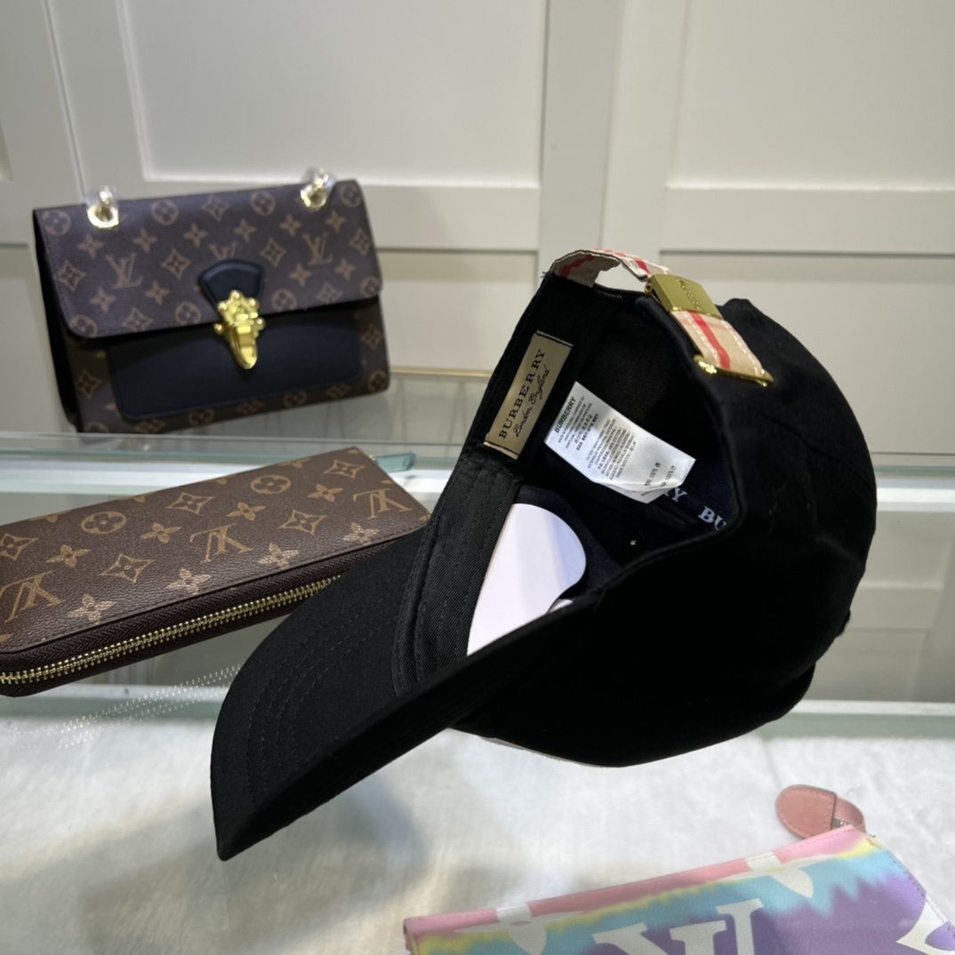 Burberry Monogram Motif Icon Stripe Cotton Baseball Cap Black - Soul Replicas