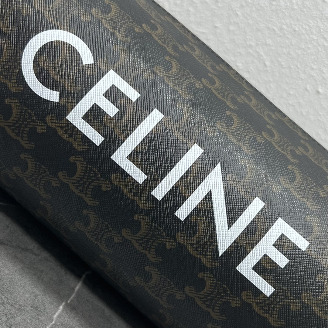 Celine Cylinder Bag In Triomphe Canvas Black For Women 9in/22cm - Soul Replicas
