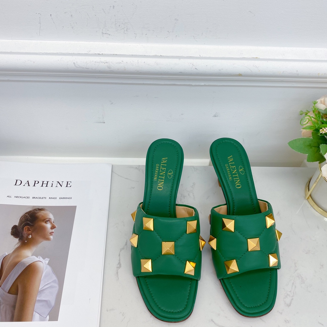 Valentino Garavani Quilted Roman Stud Heeled Sandals Green For Women XW2S0BK3 - Soul Replicas