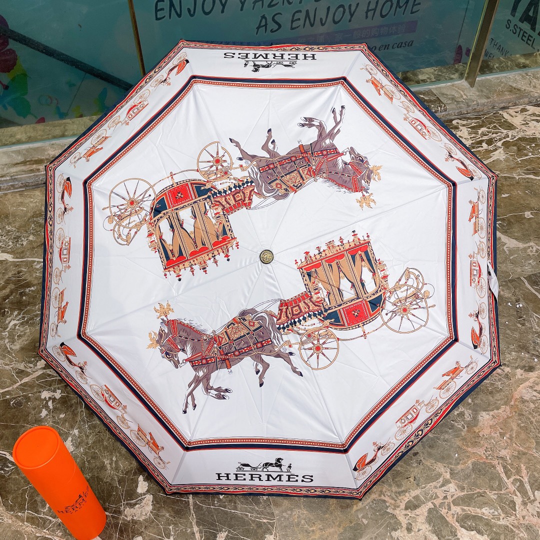 Hermes Pluie De H Folding Umbrella White - Soul Replicas