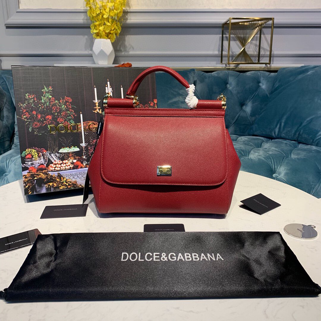 Dolce & Gabbana Small Sicily Bag In Dauphine Red For Women 7.5in/19cm DG - Soul Replicas