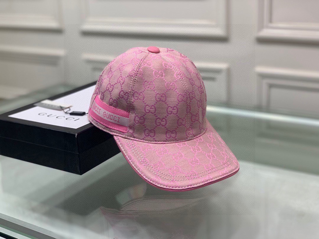 Original Gucci Canvas Baseball Hat With Web Pink Gucci Hat - Soul Replicas