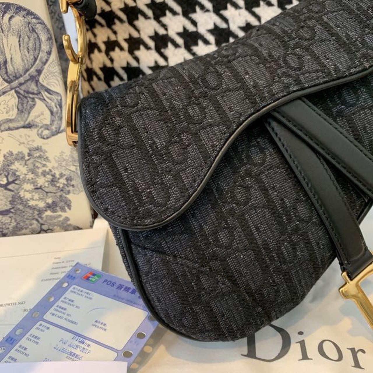 Christian Dior Saddle Bag Black Oblique Embroidered Canvas Gold Toned Hardware For Women 19.5cm/7.6in CD - Soul Replicas