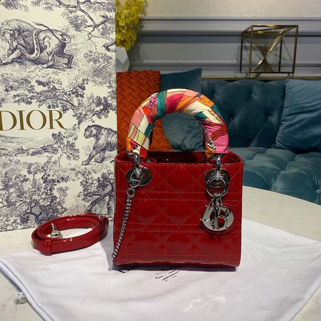 Christian Dior Mini Lady Dior Bag with Chain Silver Hardware Spring/Summer Collection. Red. For Women Women's Handbags. 18cm CD M0505OCAL_M52R - Soul Replicas