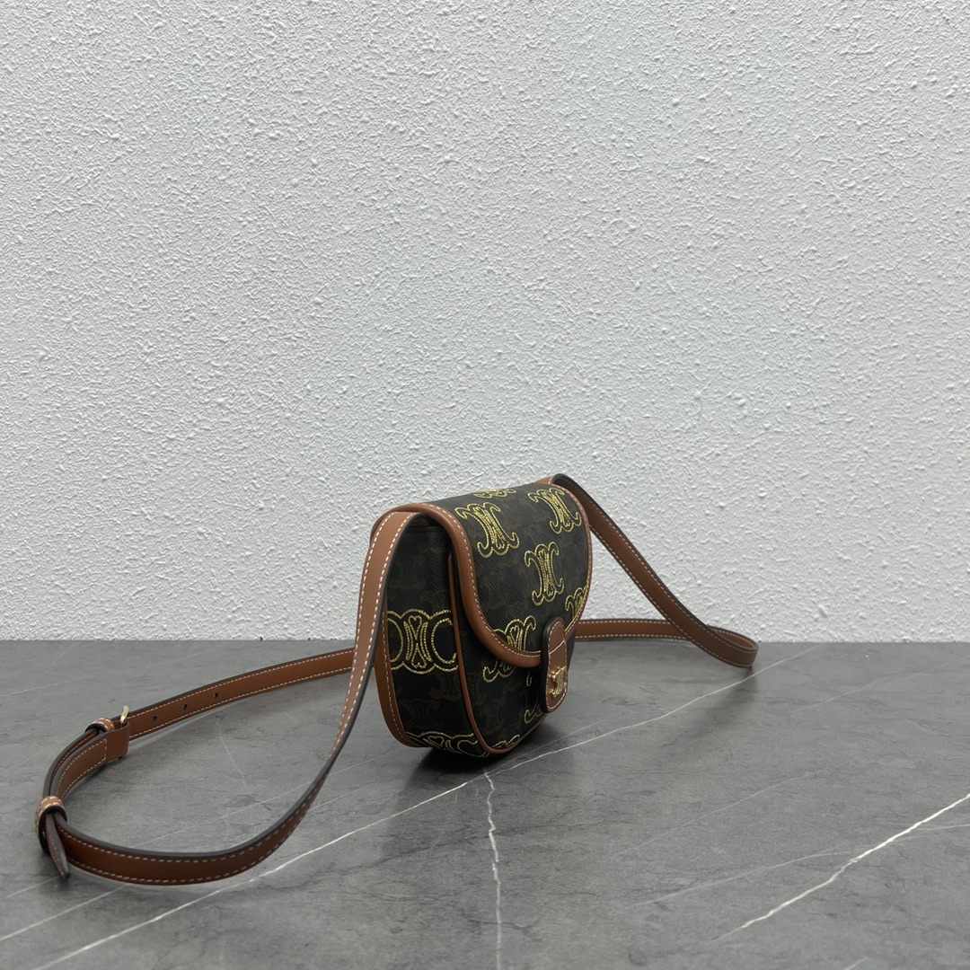 Celine Mini Besace In Triomphe Canvas With Triomphe Heart Embroidery Brown For Women 6in/15cm 196702ECK.04LU - Soul Replicas