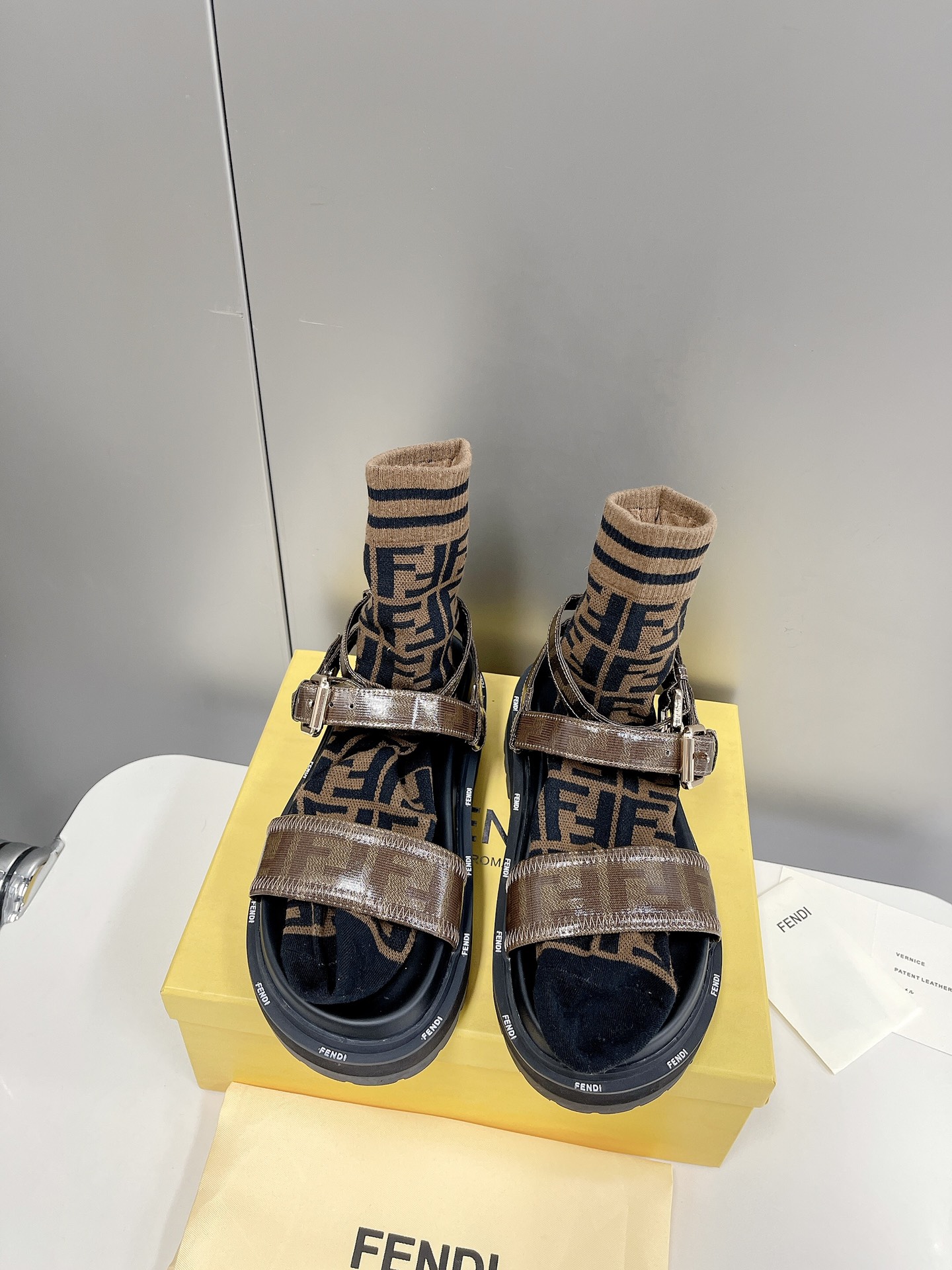 Fendi Brown FF Jacquard Sandals For Women - Soul Replicas