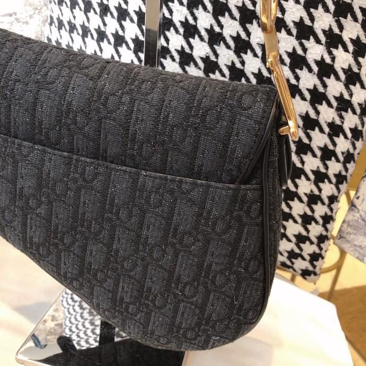 Christian Dior Saddle Bag Black Oblique Embroidered Canvas Gold Toned Hardware For Women 25cm/10in CD - Soul Replicas