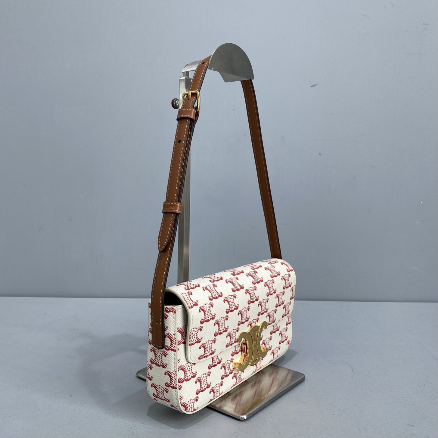 Celine Triomphe Shoulder Bag In Triomphe Canvas  Red For Women 8in/20cm 194142CUZ.27ED - Soul Replicas