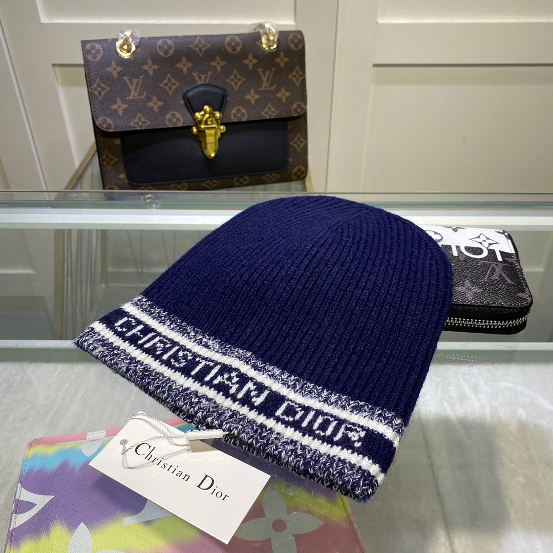 Dior Pompom Beanie In Blue - Soul Replicas