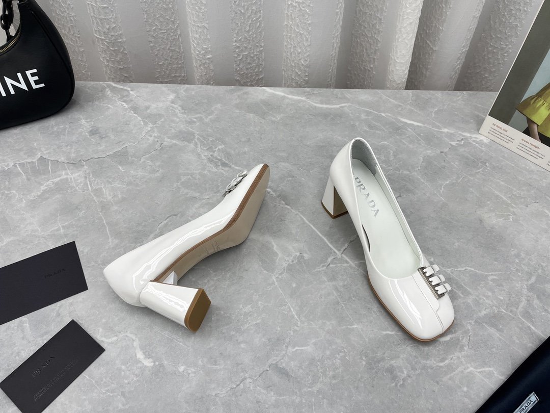 Prada Brushed Pumps White For Women 2.5in/65mm Prada - Soul Replicas