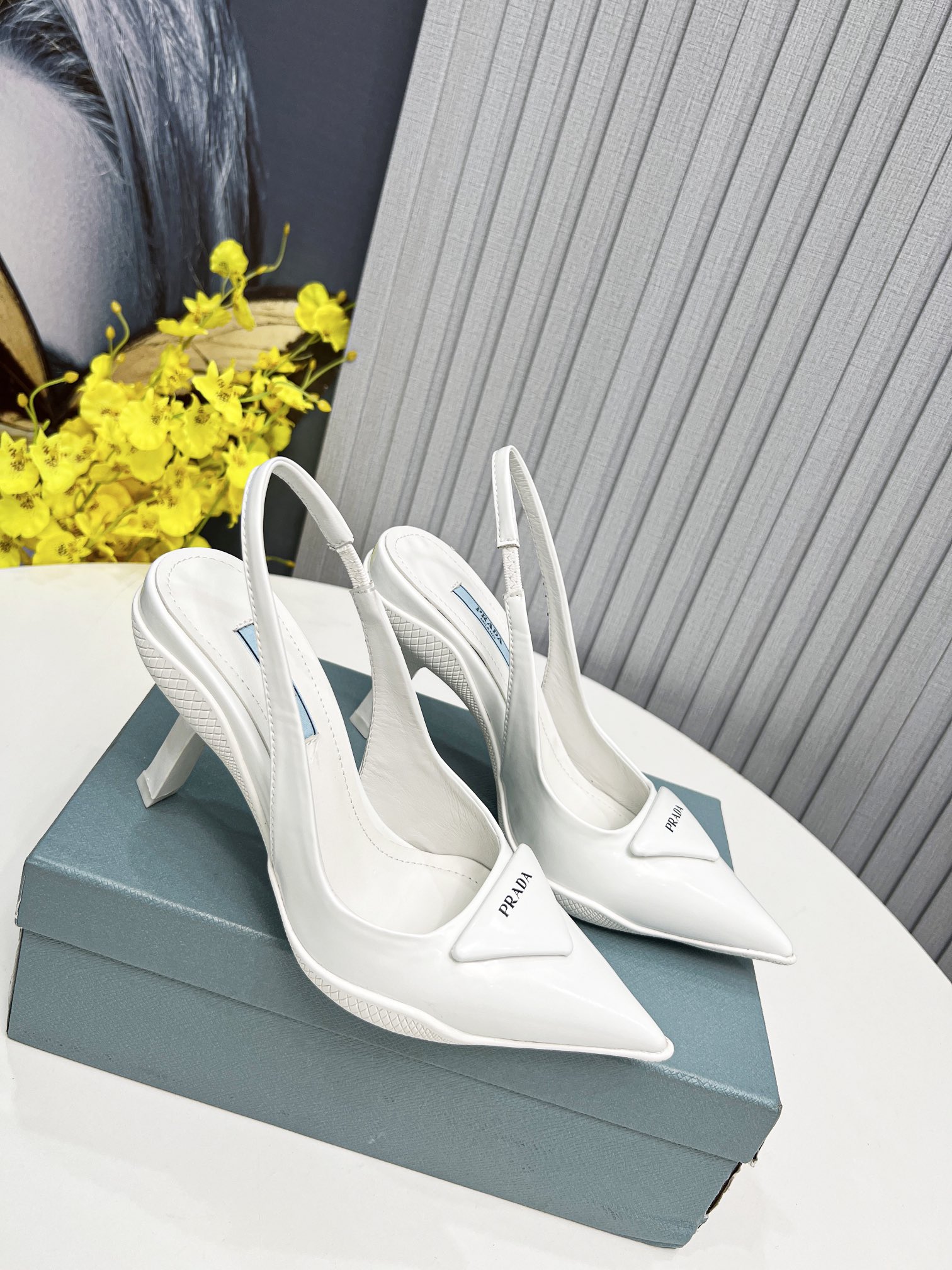 Prada Brushed Slingback Pumps White For Women Prada  - Soul Replicas