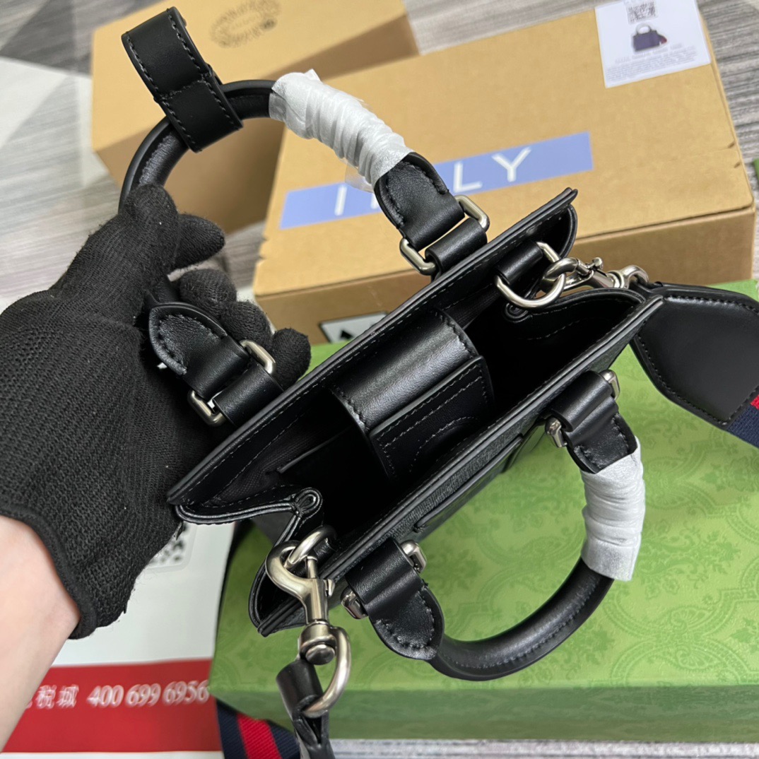 Gucci Supreme Mini Tote Bag Black Gucci Supreme Canvas For Women  7.9in/20cm Gucci 696010 K5RLN 1095 - Soul Replicas