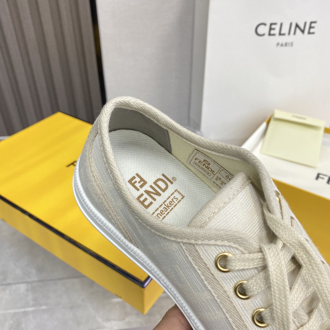 Fendi Domino Fabric Sneakers Beige For Women - Soul Replicas