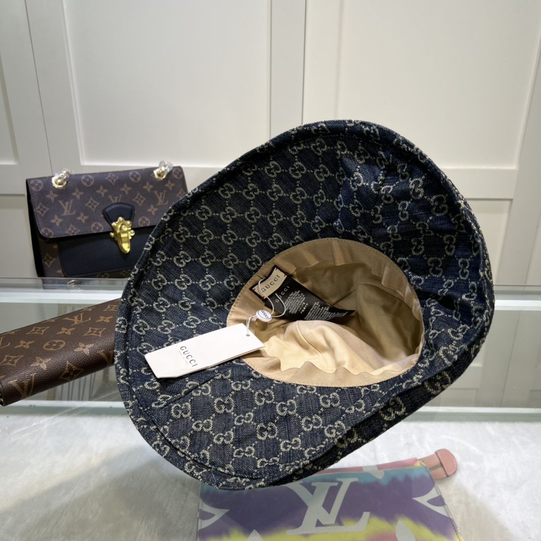 Gucci Eco Washed Denim Wide Brim Hat Dark Blue Gucci Hat 631958 3HAAH 4900 - Soul Replicas