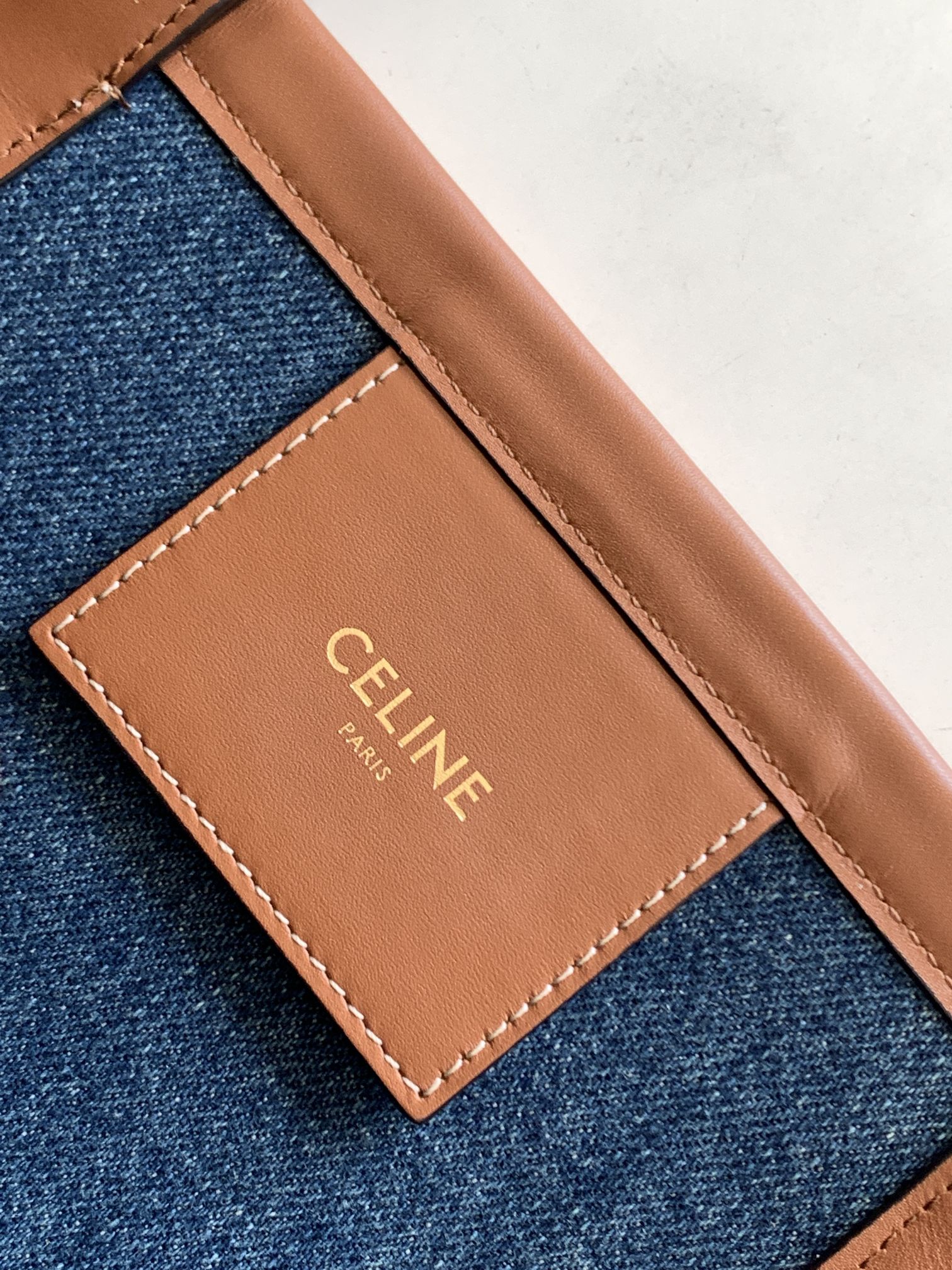 Celine Large Couffin In Denim With Celine Paris Navy / Tan For Women 26in/67cm 196262EF6.07AT - Soul Replicas