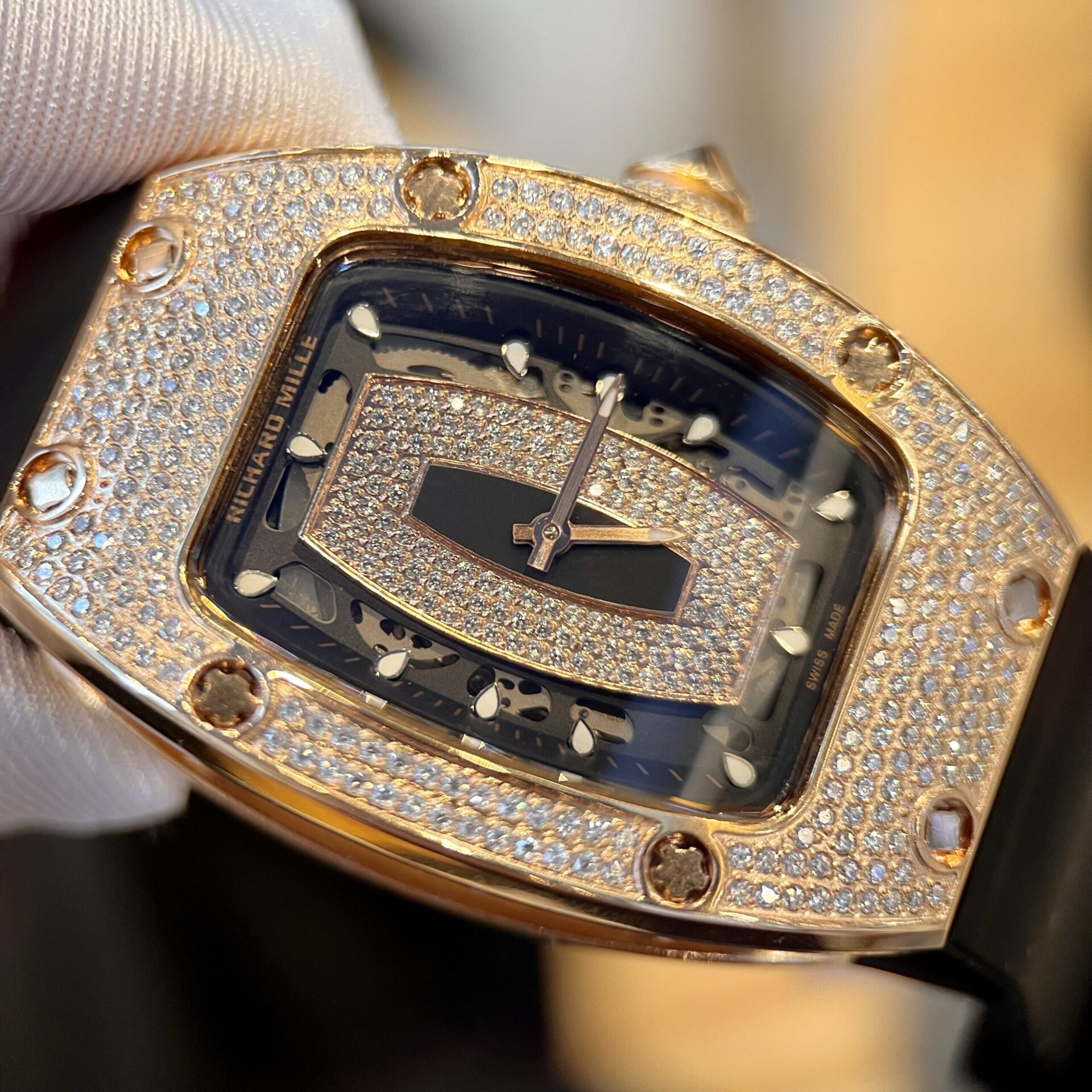 Richard Mille RM007 Gold Wrapped Replica Watch With Moissanite Diamonds 36mm - Soul Replicas