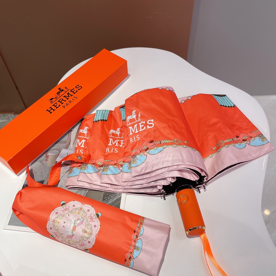 Hermes Pluie De H Folding Umbrella Orange - Soul Replicas