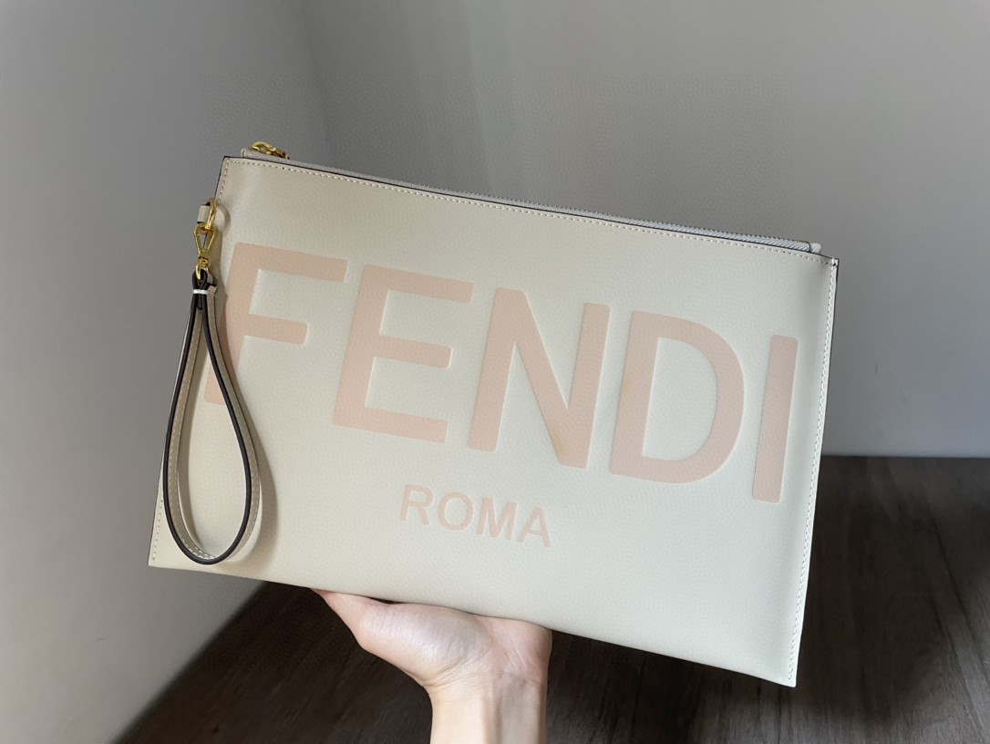 Fendi Flat Pouch White Large Pouch Bag For Woman 34cm/13in 8N0178AC9LF0K7E - Soul Replicas