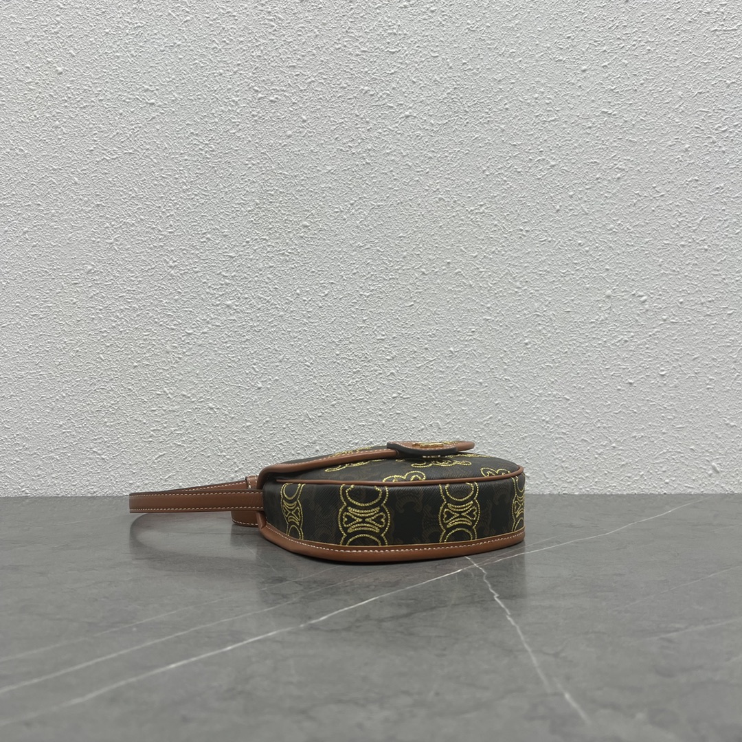 Celine Mini Besace In Triomphe Canvas With Triomphe Heart Embroidery Brown For Women 6in/15cm 196702ECK.04LU - Soul Replicas