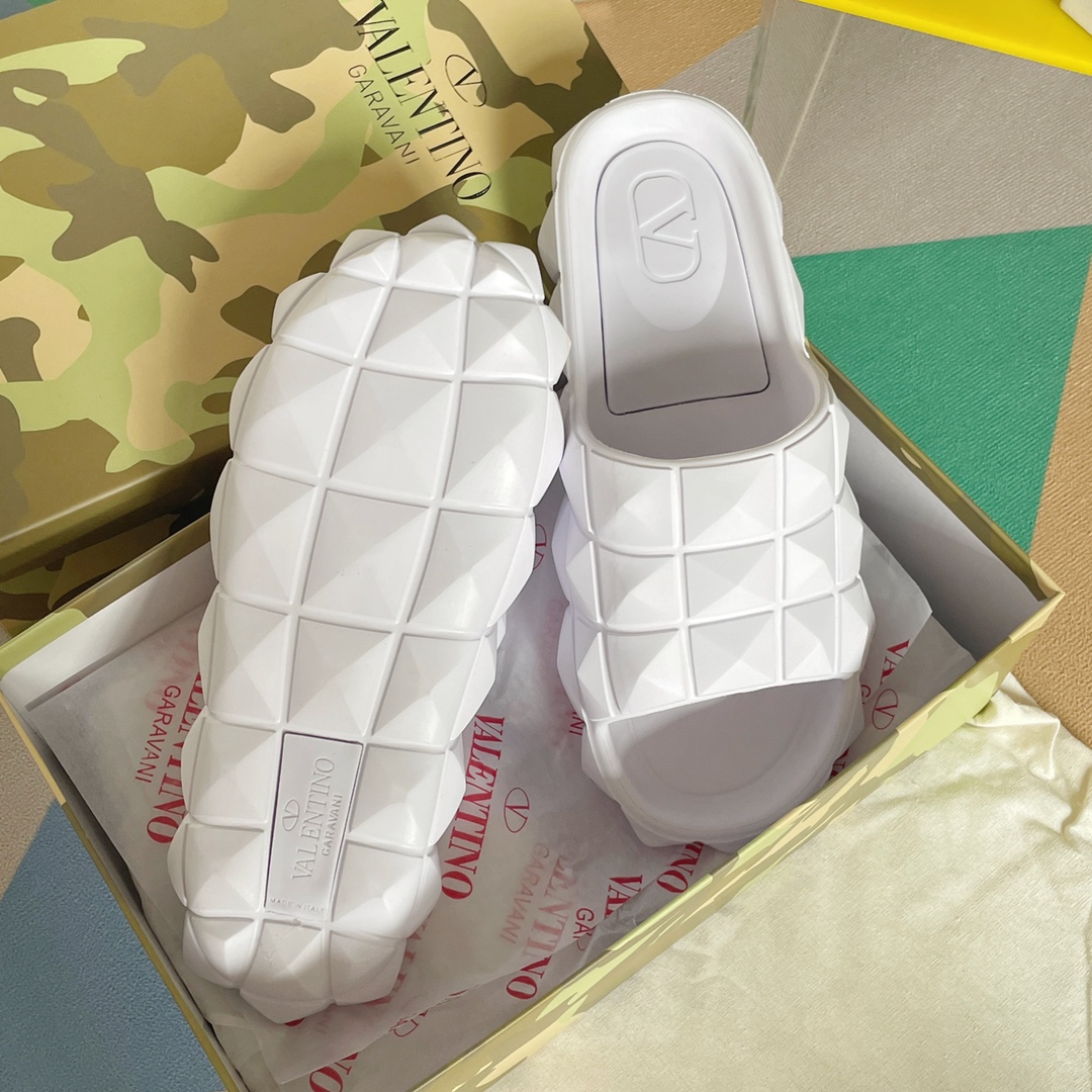 Valentino Garavani Roman Stud Turtle Rubber Slide White For Women - Soul Replicas