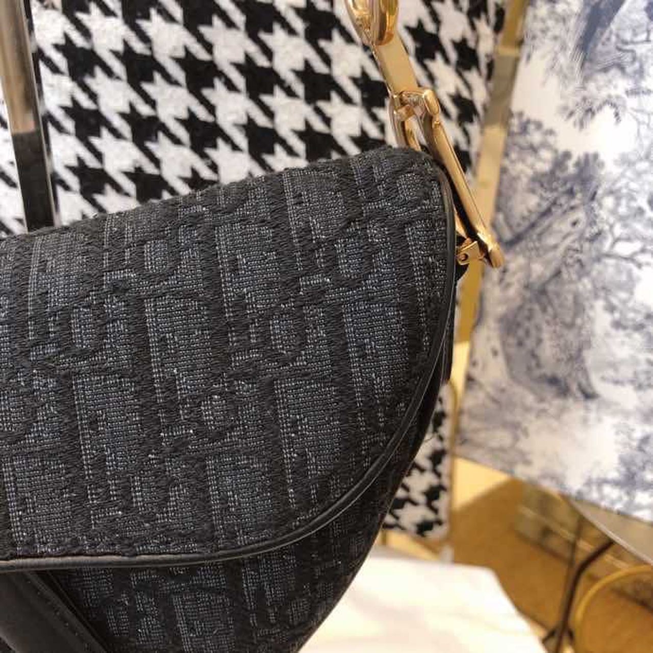 Christian Dior Saddle Bag Black Oblique Embroidered Canvas Gold Toned Hardware For Women 25cm/10in CD - Soul Replicas