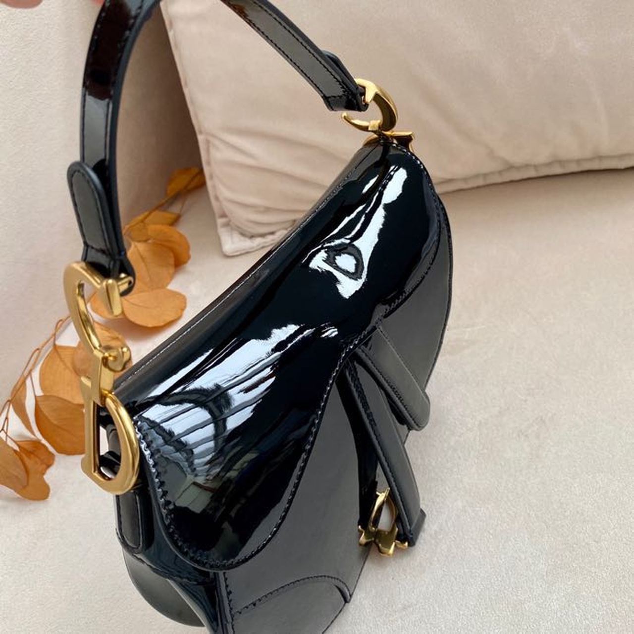 Christian Dior Saddle Bag Black Patent Gold Toned Hardware For Women 19.5cm/7.6in CD - Soul Replicas