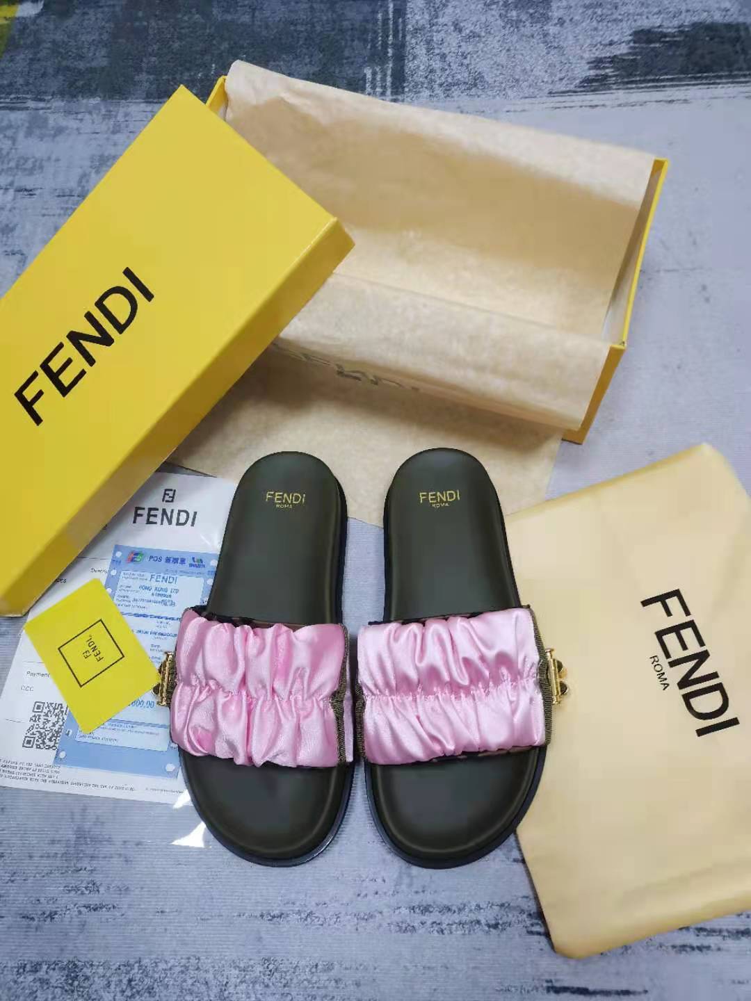 Fendi Feel Pink Satin Slides For Women - Soul Replicas