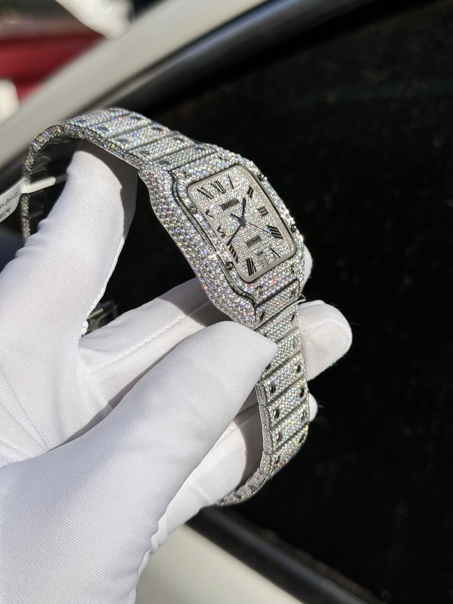 Cartier Santos Replica Watch Full Diamond Moissanite Hong Kong 39.8mm - Soul Replicas