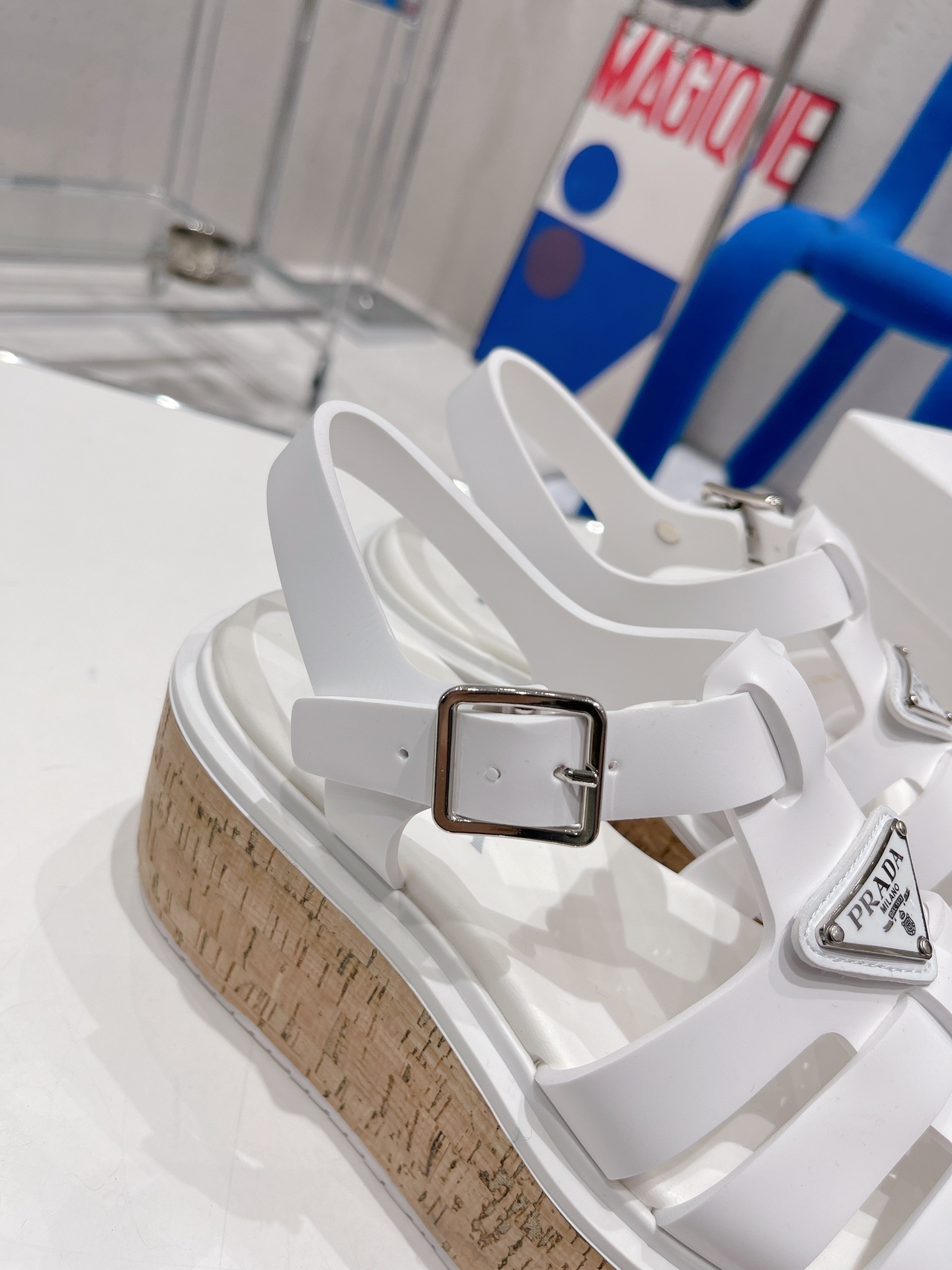 Prada Rubber Wedge Platform Sandals White For Women 2.9in/75mm Prada 1X853M_3LLP_F0009_F_B075 - Soul Replicas