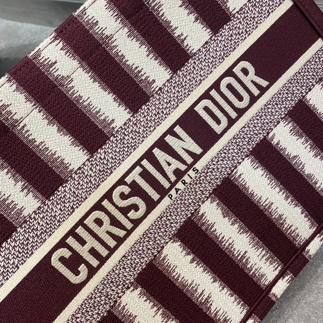 Christian Dior Medium Dior Book Tote Red D-Stripes Embroidery For Women 36cm/16.5in CD - Soul Replicas