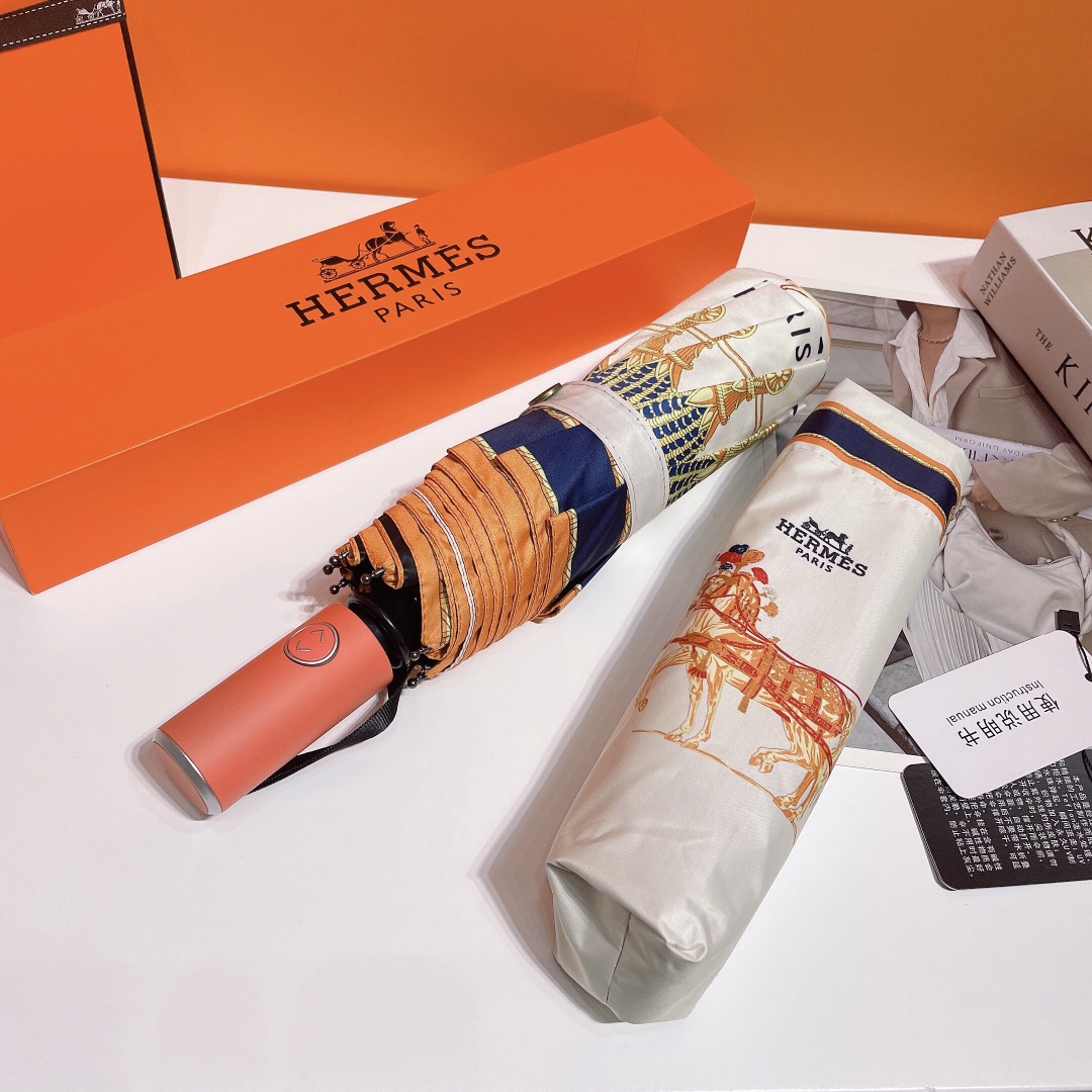 Hermes Pluie De H Folding Umbrella White - Soul Replicas