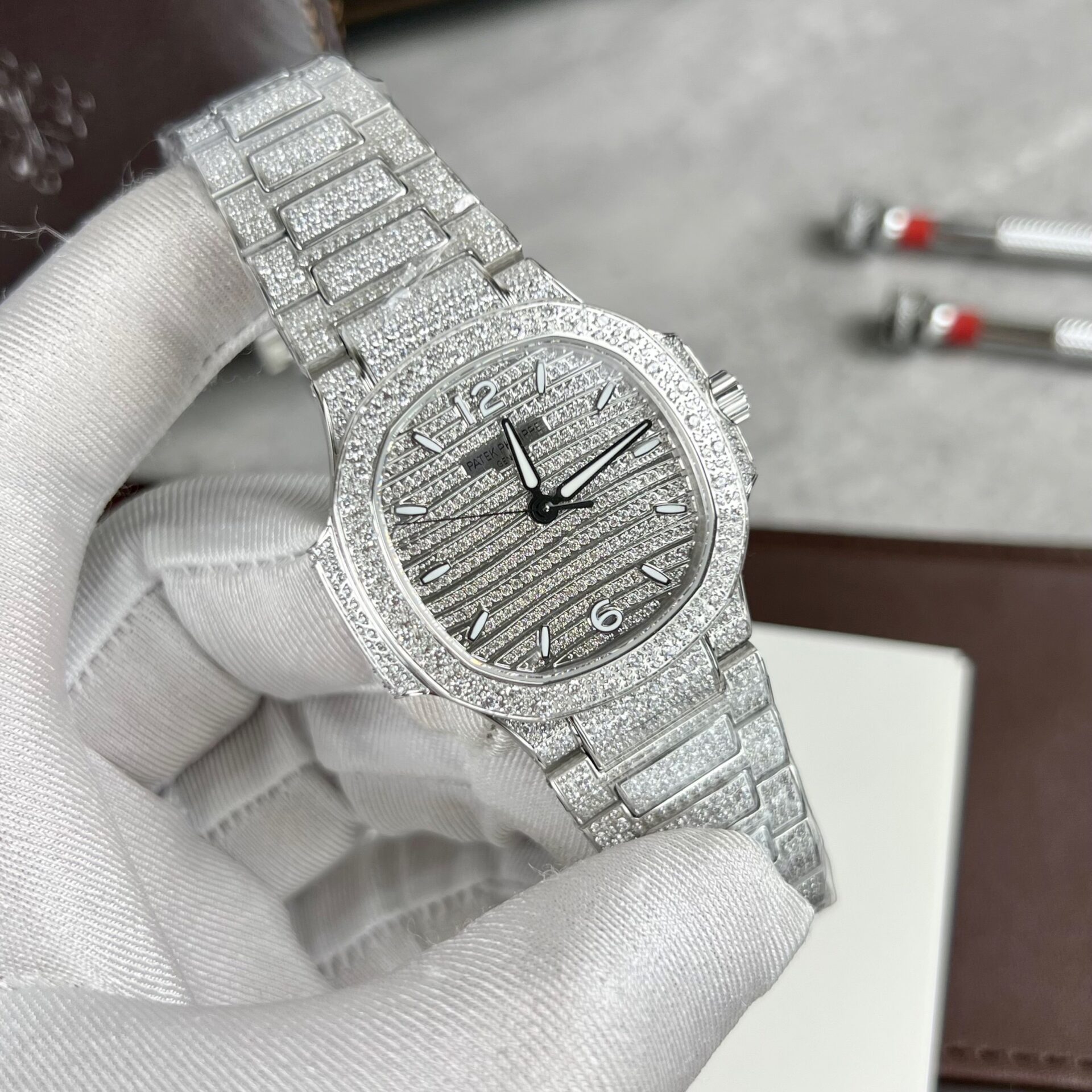 Patek Philippe Nautilus 7118 Full Diamond Replica Watch 35.2mm - Soul Replicas