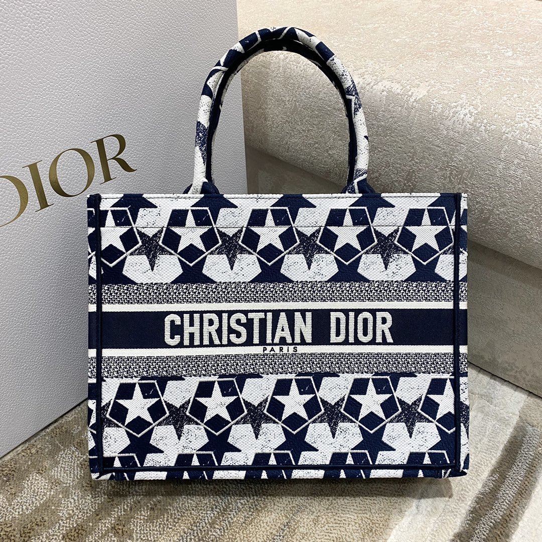 Christian Dior Medium Book Tote Bag in Dior Étoile Embroidery Dior Bag. Blue/White. For Women Women's Handbags. 36cm CD - Soul Replicas