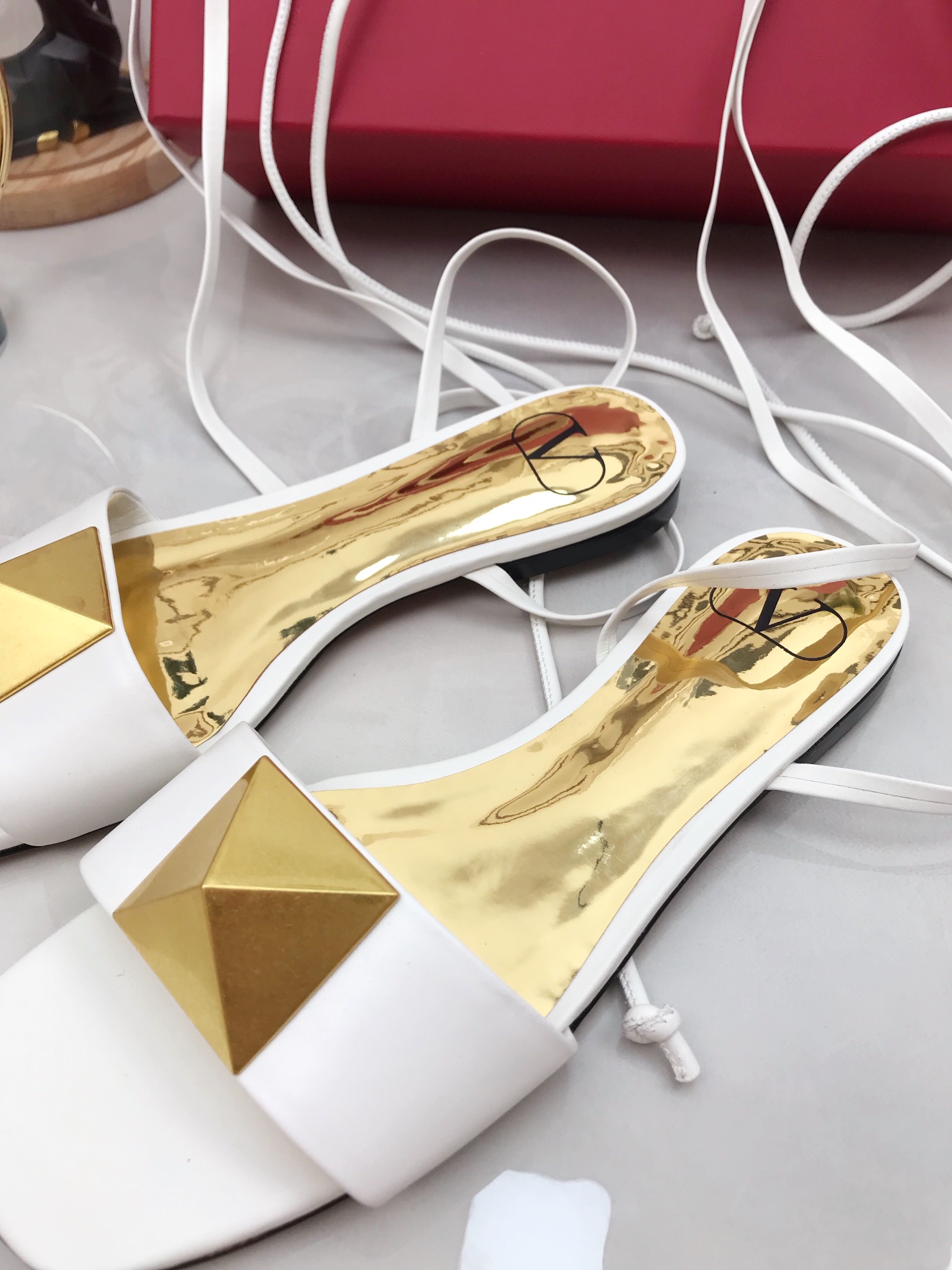 Valentino Garavani One Stud Gladiator Flat Sandals White For Women WS0EK9CYI - Soul Replicas