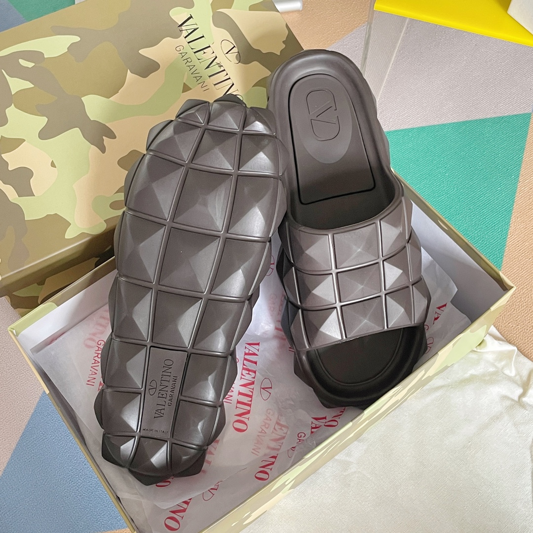 Valentino Garavani Roman Stud Turtle Rubber Slide Brown For Women - Soul Replicas
