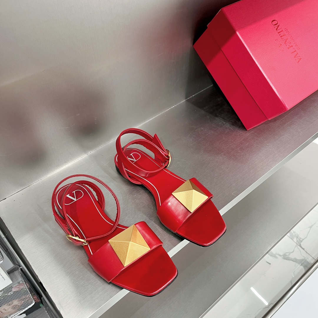 Valentino Garavani One Stud Ankle Strap Sandals Red For Women XW0S0EI3CYI - Soul Replicas