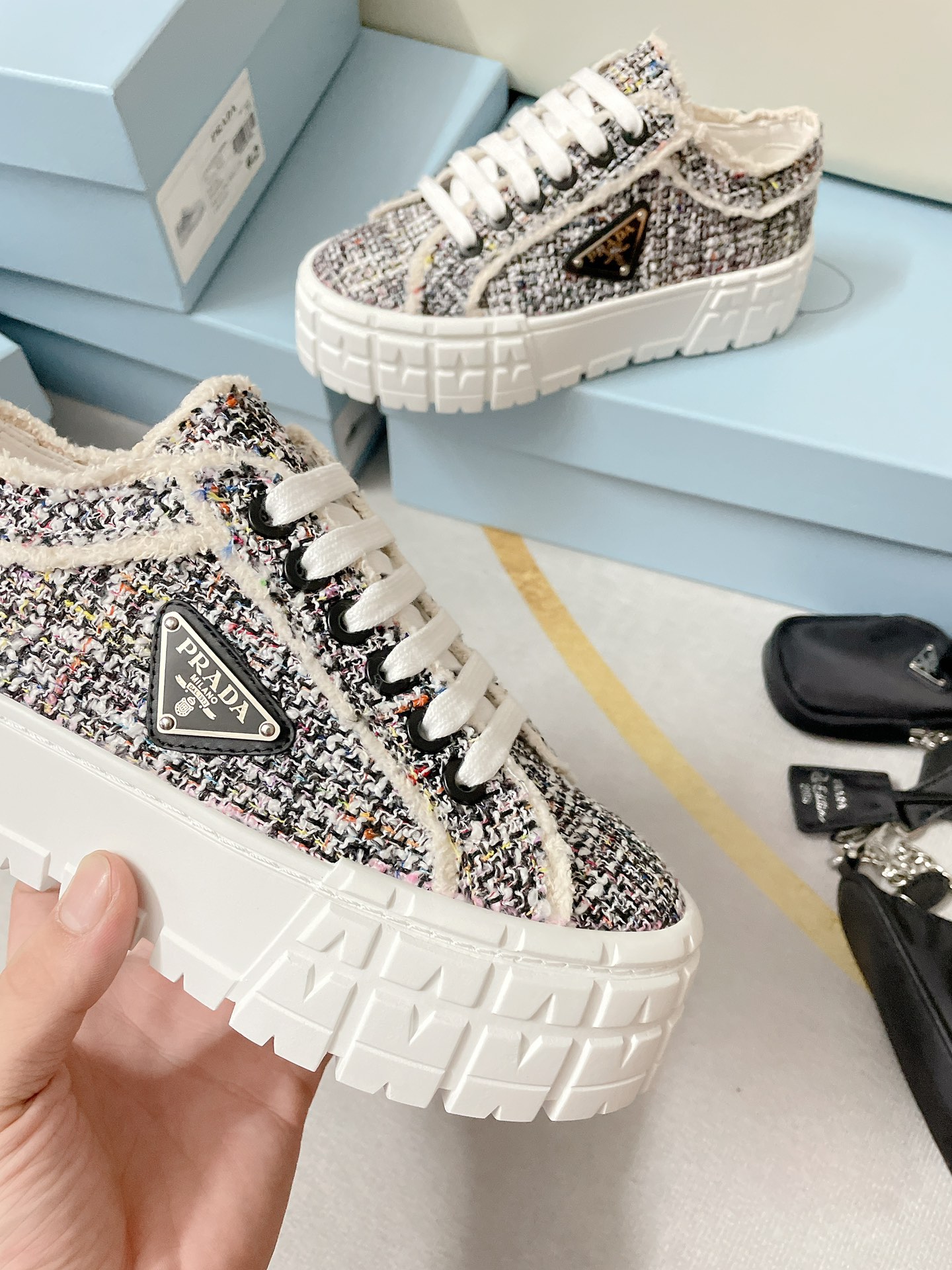 Prada Double Wheel Gabardine Sneakers Black For Women 2in/50mm Prada - Soul Replicas