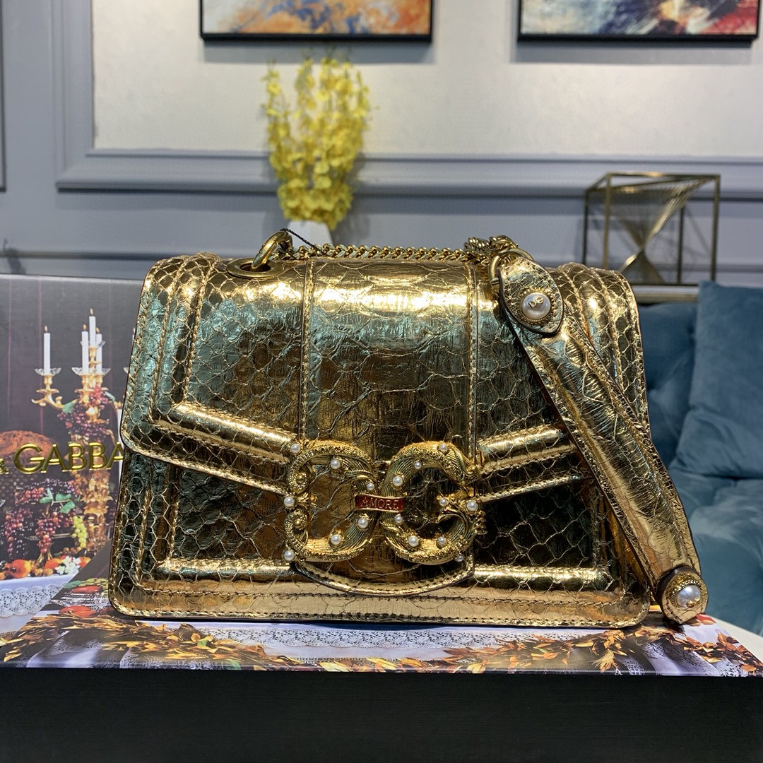 Dolce & Gabbana Medium DG Bag In Printed Solid Pattern Gold For Women 9in/23cm DG - Soul Replicas