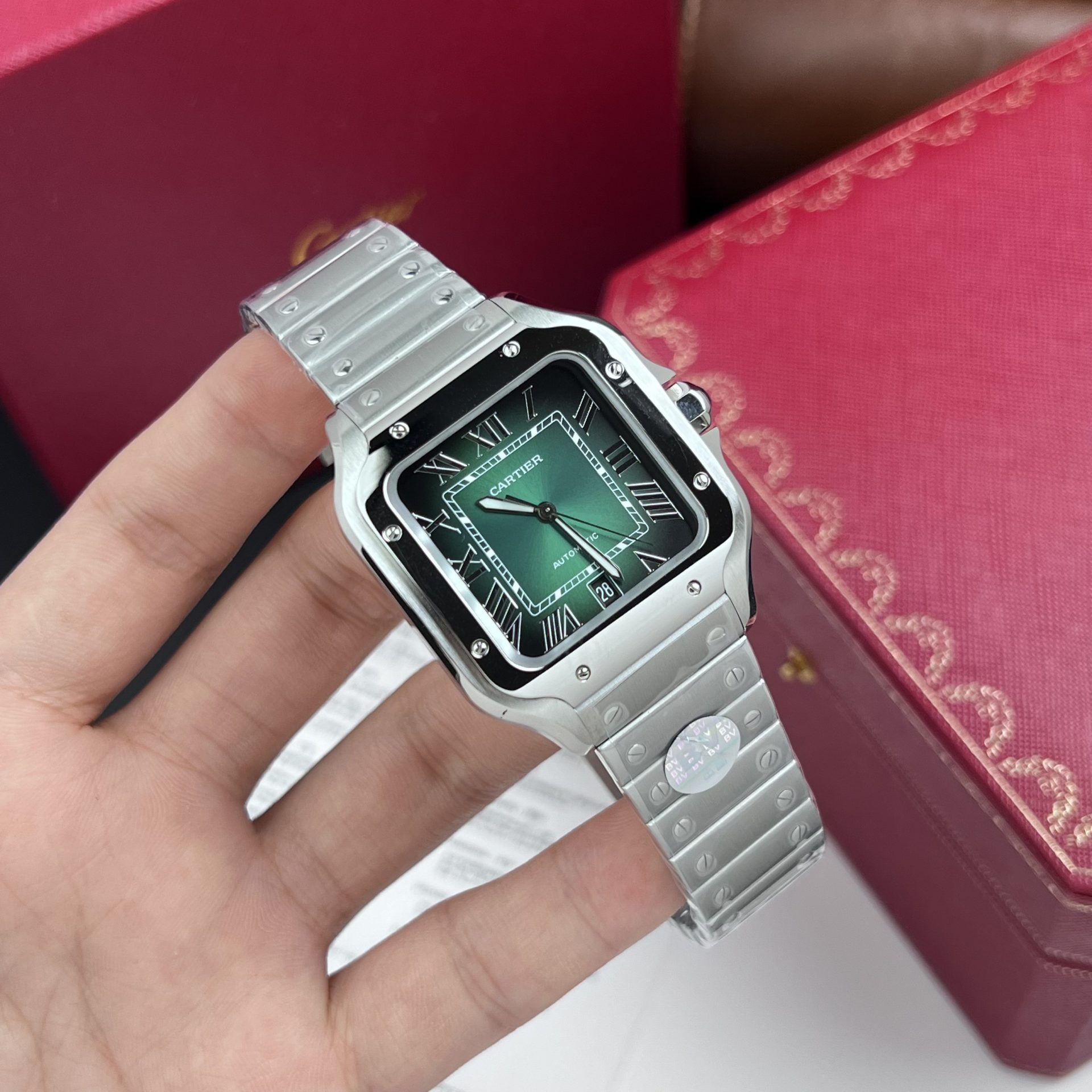 Cartier Replica Watch Santos De Cartier Green Dial BV Factory 39.8mm - Soul Replicas