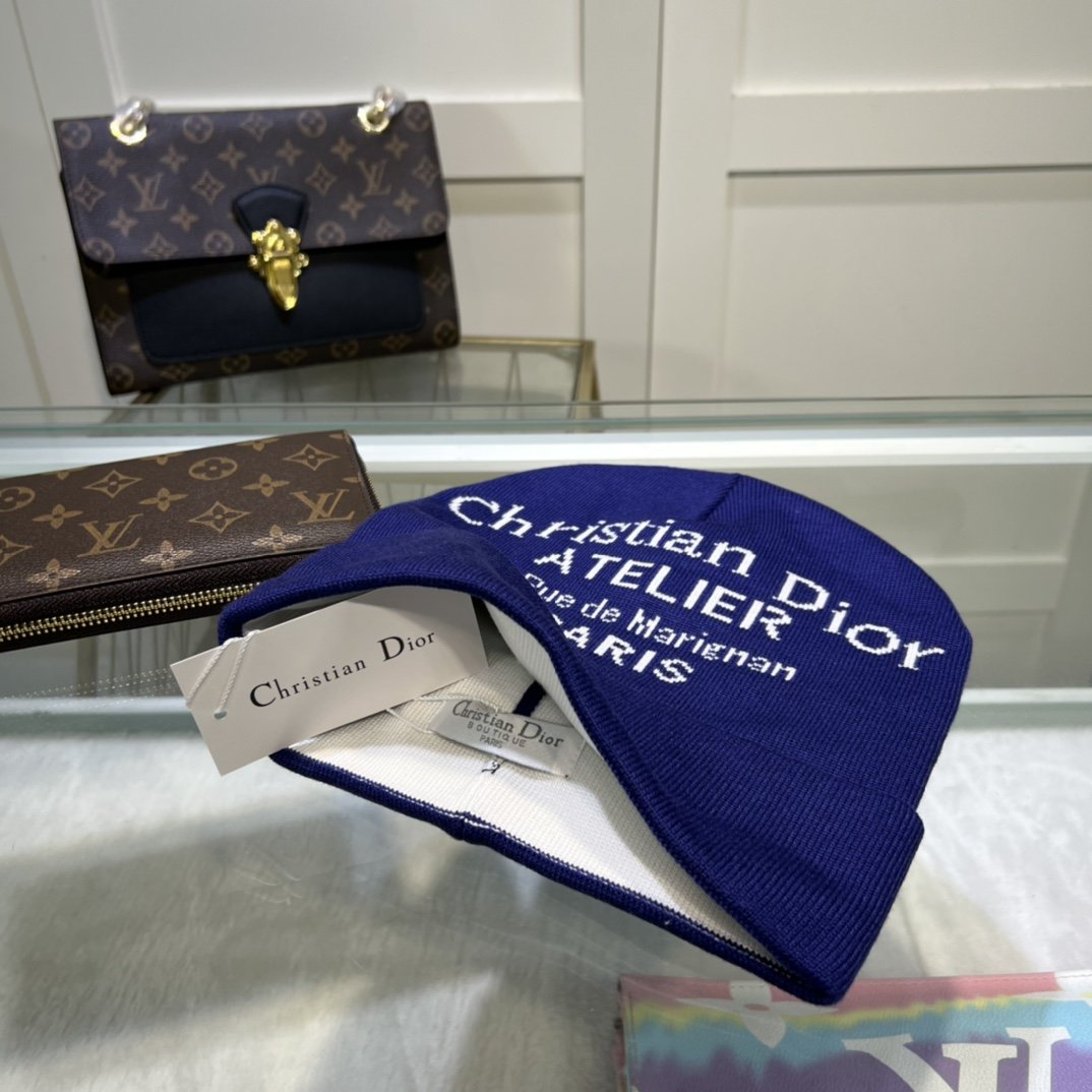 Dior Pompom Beanie In Blue - Soul Replicas