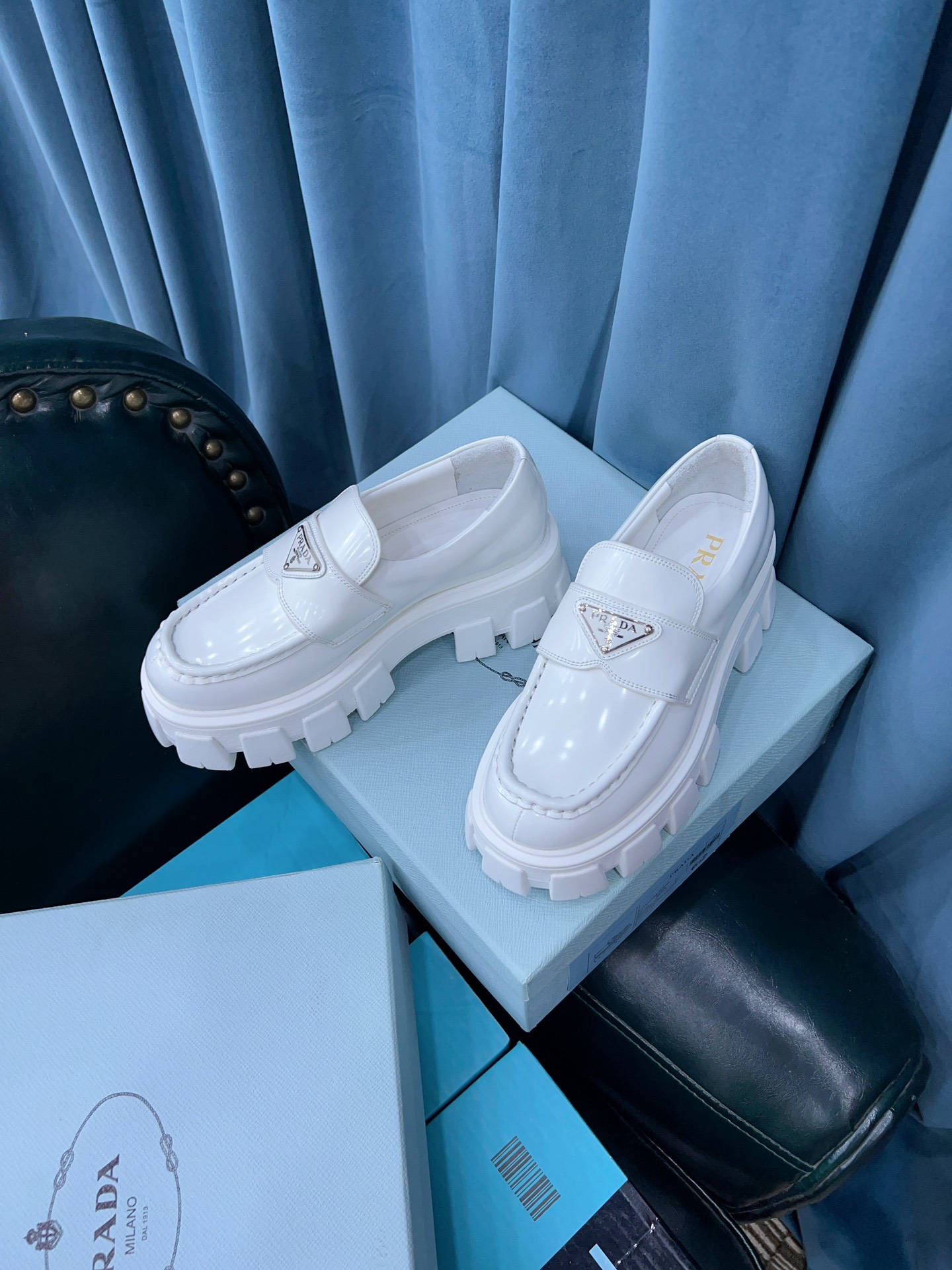 Prada Monolith Brushed Loafers White For Women 2.4in/60mm Prada 2DE129_B4L_F0009 - Soul Replicas