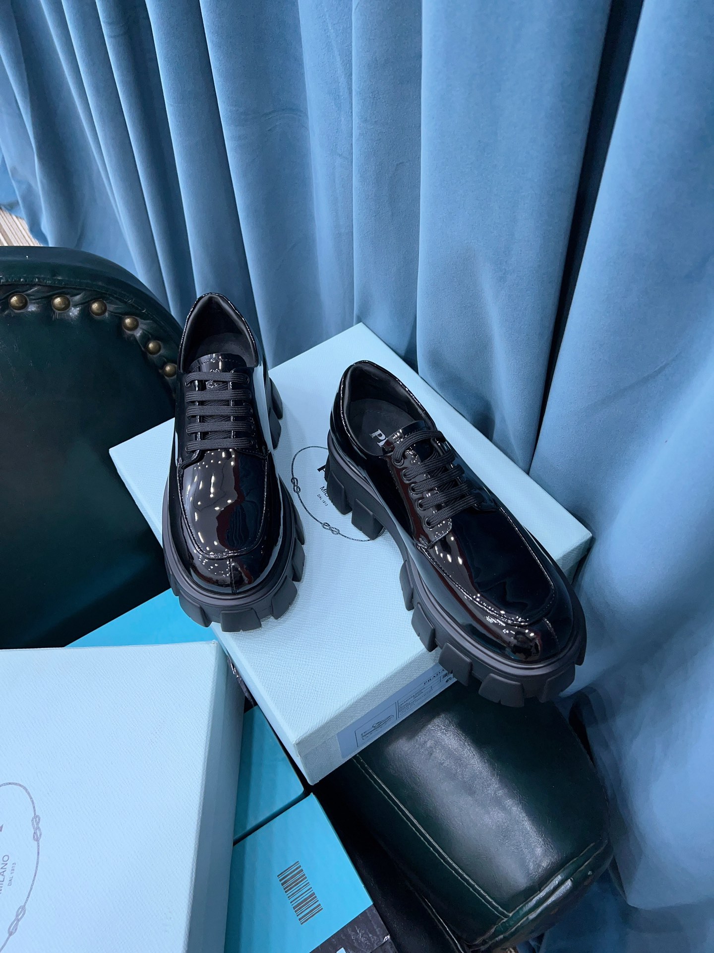 Prada Monolith Brushed Lace-Up Shoes Shiny Black For Women 2.4in/60mm Prada  - Soul Replicas