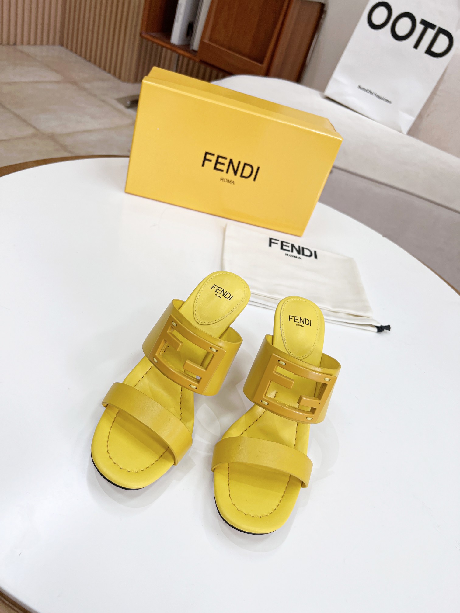 Fendi Baguette Yellow Heels For Women - Soul Replicas